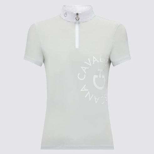 Polo de compétition gris à manches courtes avec le grand logo en haut à gauche pour fille - Cavalleria Toscana