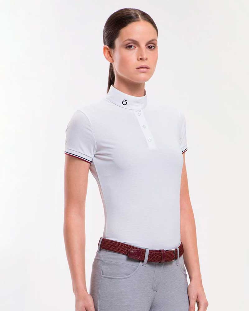 Women’s Short-Sleeve White Micro-Mesh Competition Polo – Cavalleria Toscana