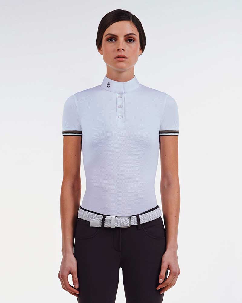 Polo de compétition à manches courtes en micro-maille blanc pour femme - Cavalleria Toscana