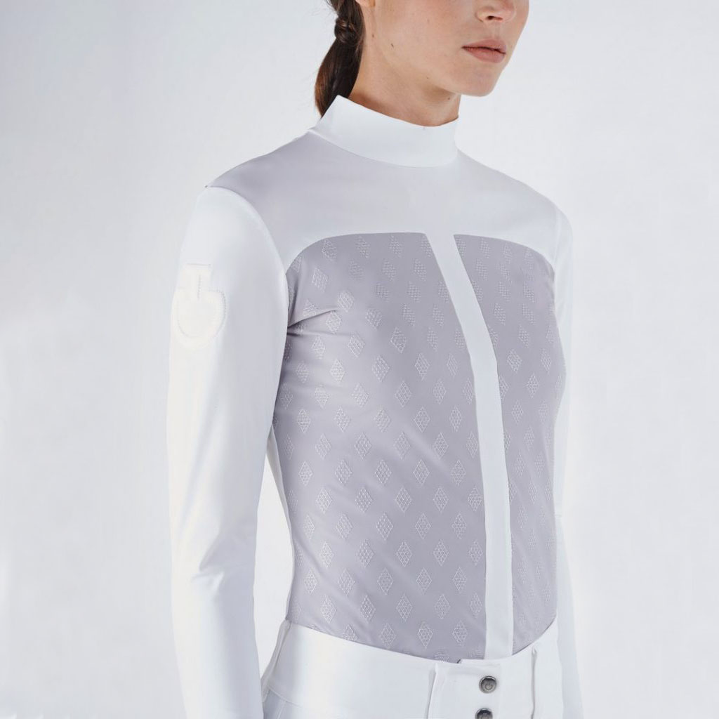 Women’s Long-Sleeve White and Light Grey Competition Shirt – Cavalleria Toscana