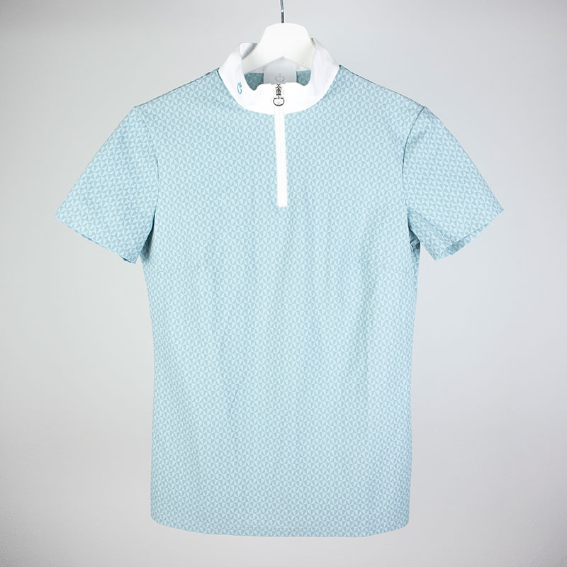 Polo de compétition à manches courtes avec imprimé geométrico turquoise et gris pour femme - Cavalleria Toscana