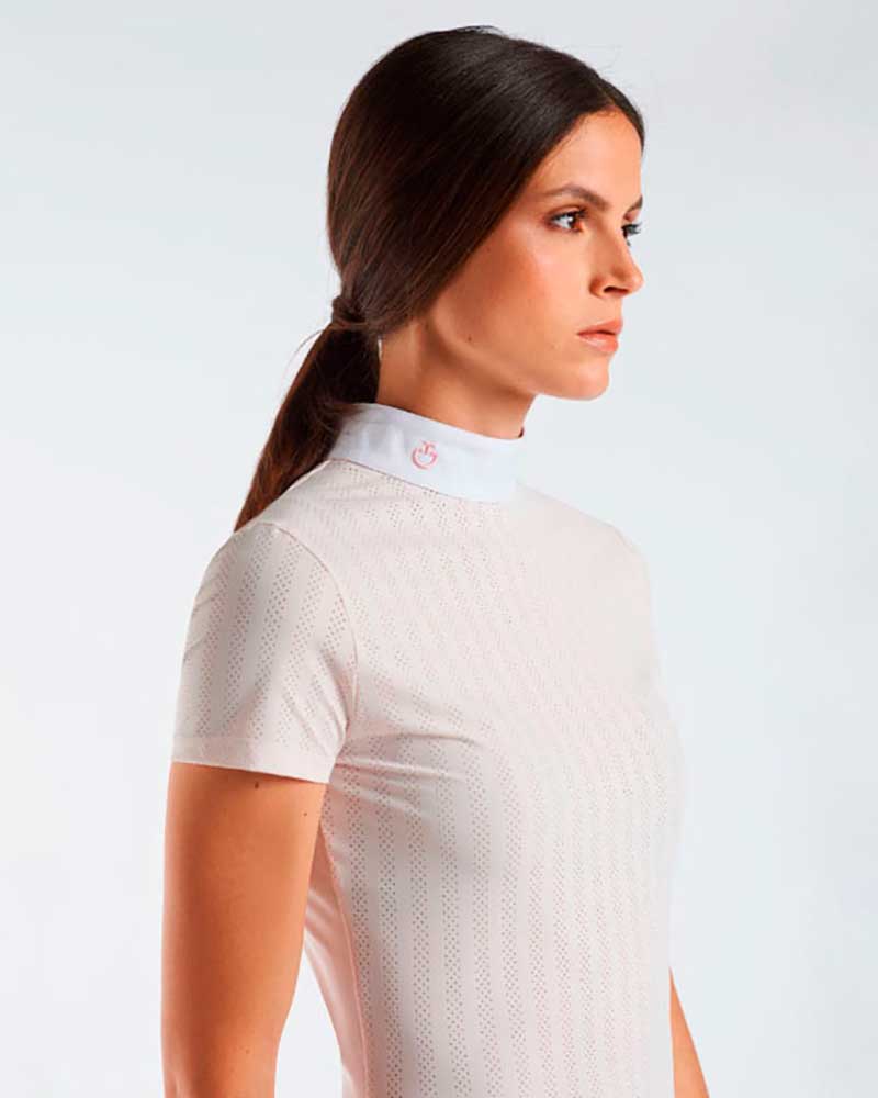 Women's Light Pink Short Sleeve Competition Polo with Striped Perforations – Cavalleria Toscana