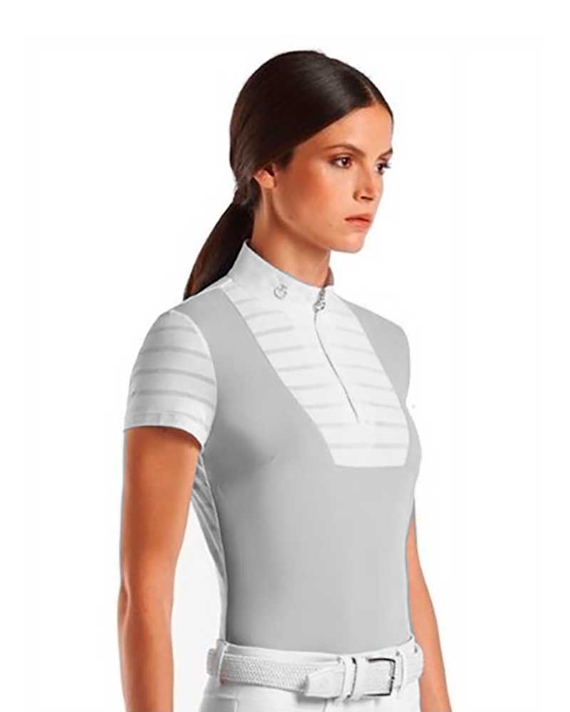 Polo de compétition à manches courtes gris et blanc pour femme - Cavalleria Toscana