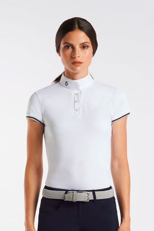 Women’s Short-Sleeve White Micro-Mesh Competition Polo – Cavalleria Toscana