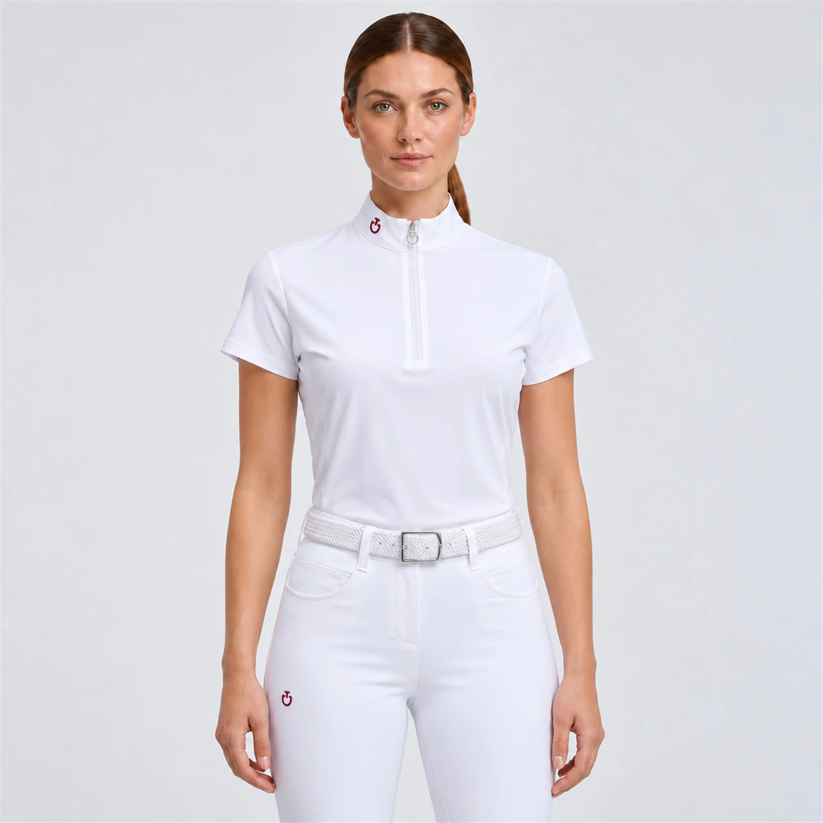 Polo básico de competición de manga corta blanco con perforaciones para mujer - Cavalleria Toscana