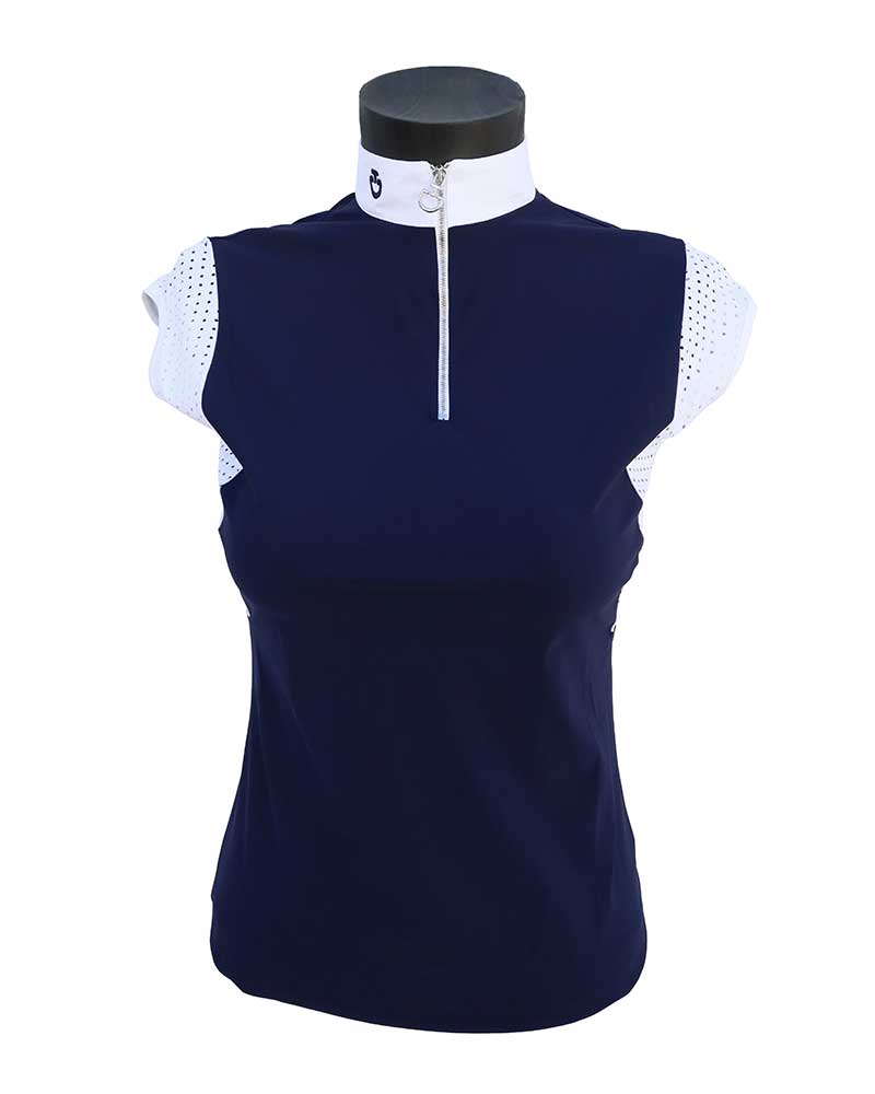 Polo de compétition sans manches bleu marine pour femme - Cavalleria Toscana