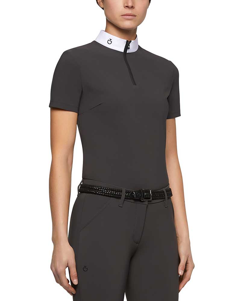 Dark Grey Short Sleeve Competition Polo with Mesh Back for Women – Cavalleria Toscana Revolution