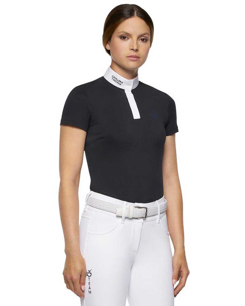 Polo en piqué de compétition à manches courtes gris muy foncé pour femme Team - Cavalleria Toscana