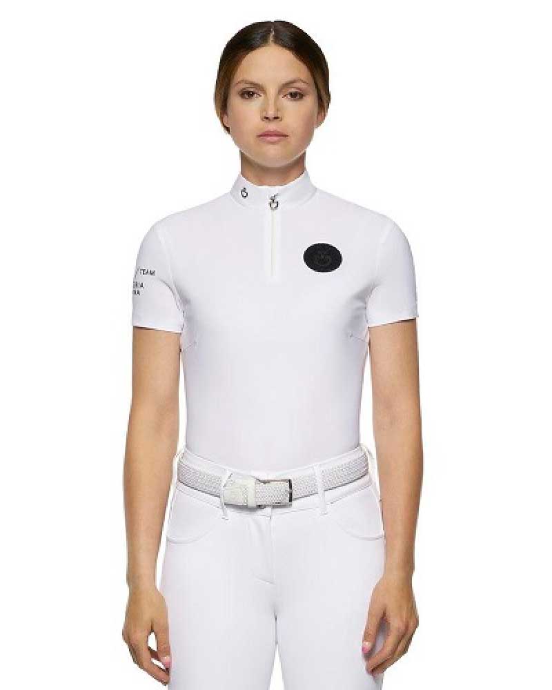 Short-sleeve white competition polo with black logos for women - Team - Cavalleria Toscana