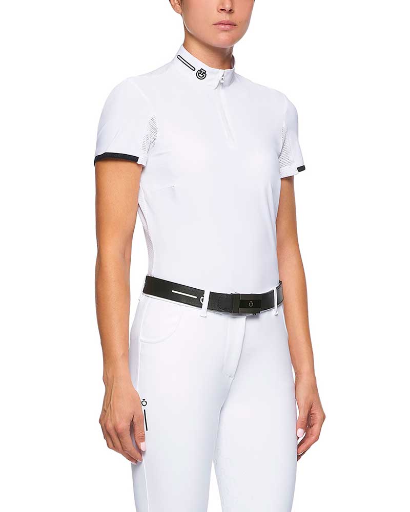 Polo de compétition à manches courtes blanc avec espalda en maille de punto pour femme - Cavalleria Toscana Revolution