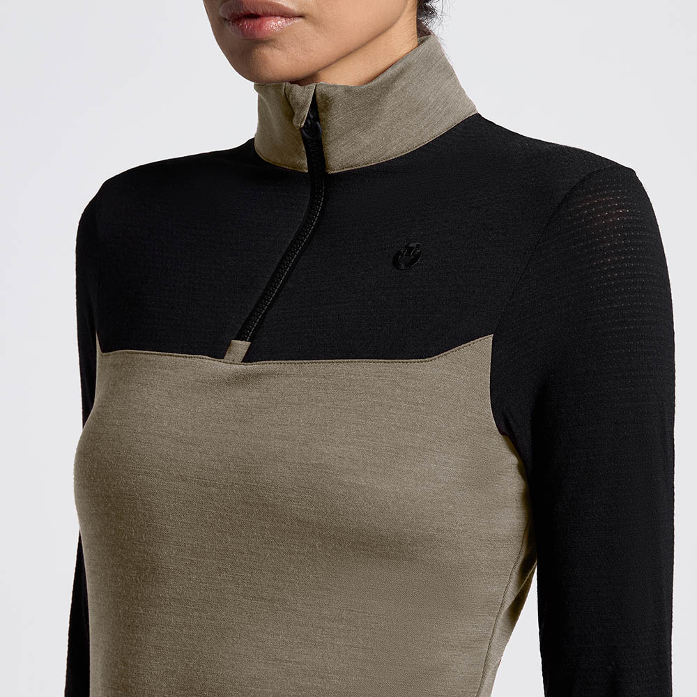 Green and black long-sleeve technical training top with high neck and half-zip for women - Cavalleria Toscana