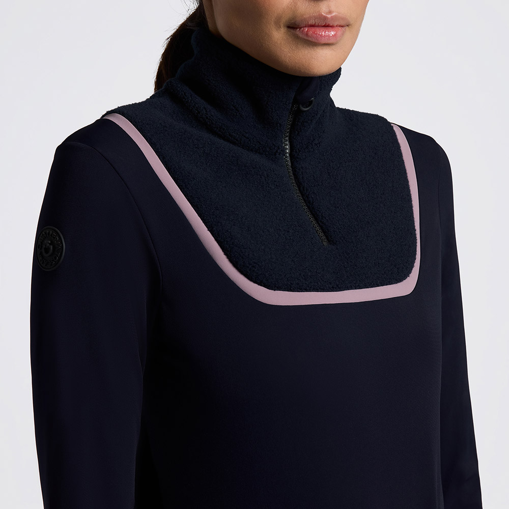 Navy long-sleeve technical top with fleece front panel and half-zip for women - Cavalleria Toscana