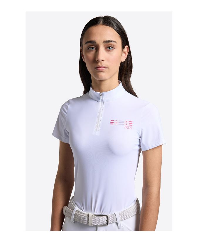 Polo de competición de manga corta blanco para niña - RG