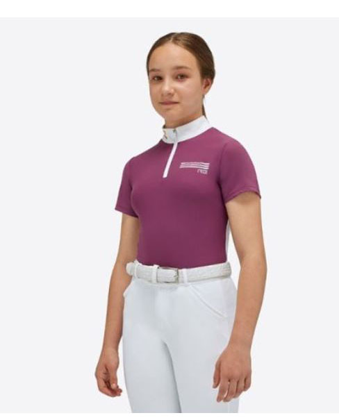 Fuchsia short-sleeved competition polo for girls - RG