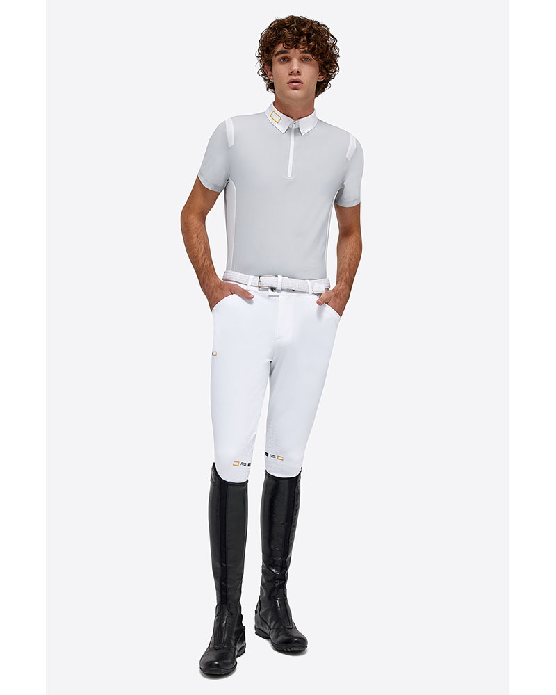 Polo de competición de manga corta gris con cremallera para hombre - RG