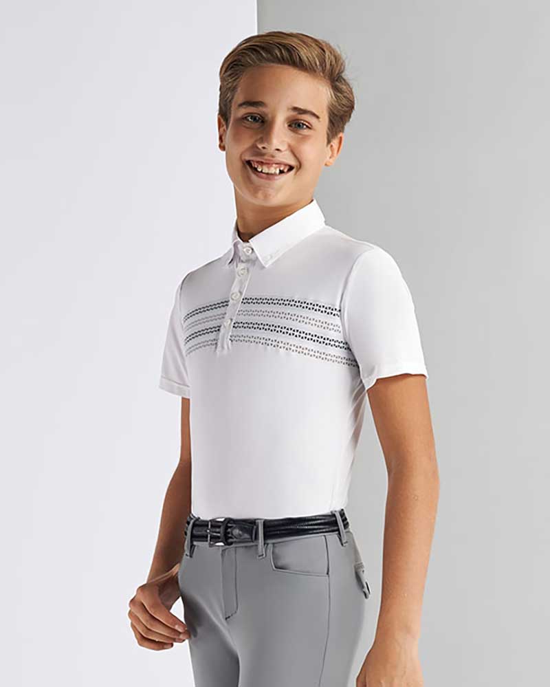 Short-sleeve white competition polo with striped mesh for boys - Cavalleria Toscana