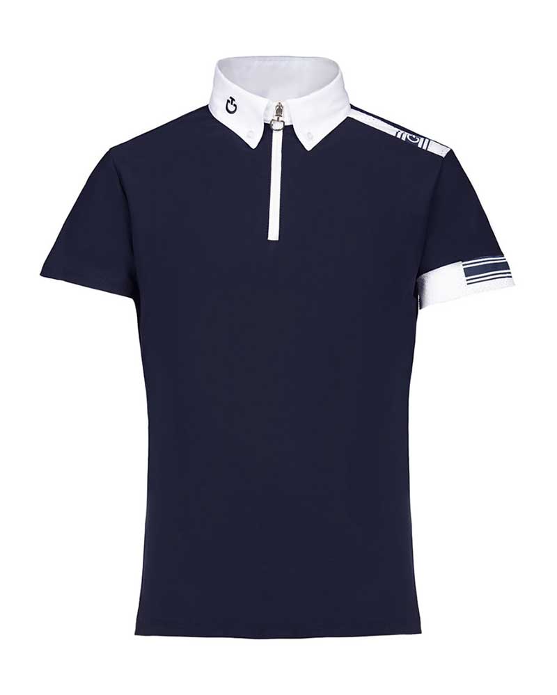 Polo de competición de manga corta azul marino con detalles de malla para niño - Cavalleria Toscana