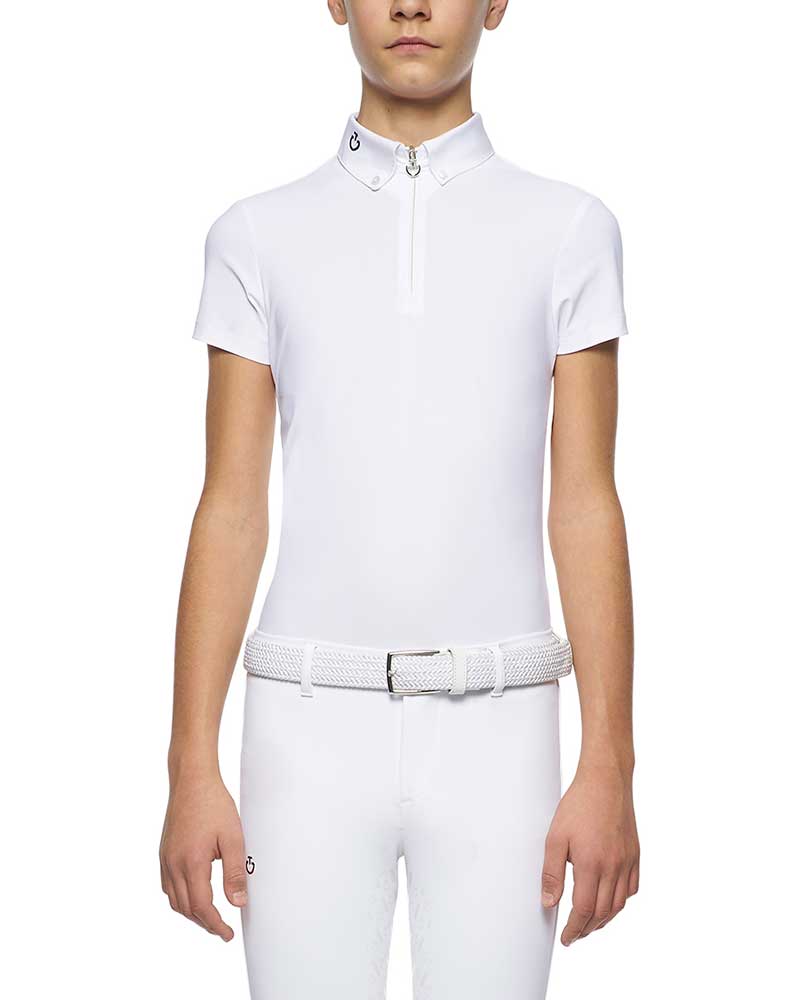 Competition white short sleeve polo with zipper for boys by Cavalleria Toscana