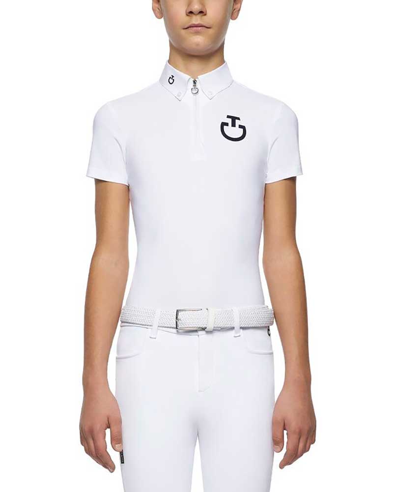 Competition white short sleeve polo with zipper for boys by Cavalleria Toscana
