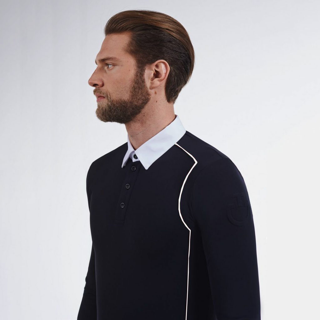 Polo de compétition à manches longues bleu marine pour homme - Cavalleria Toscana