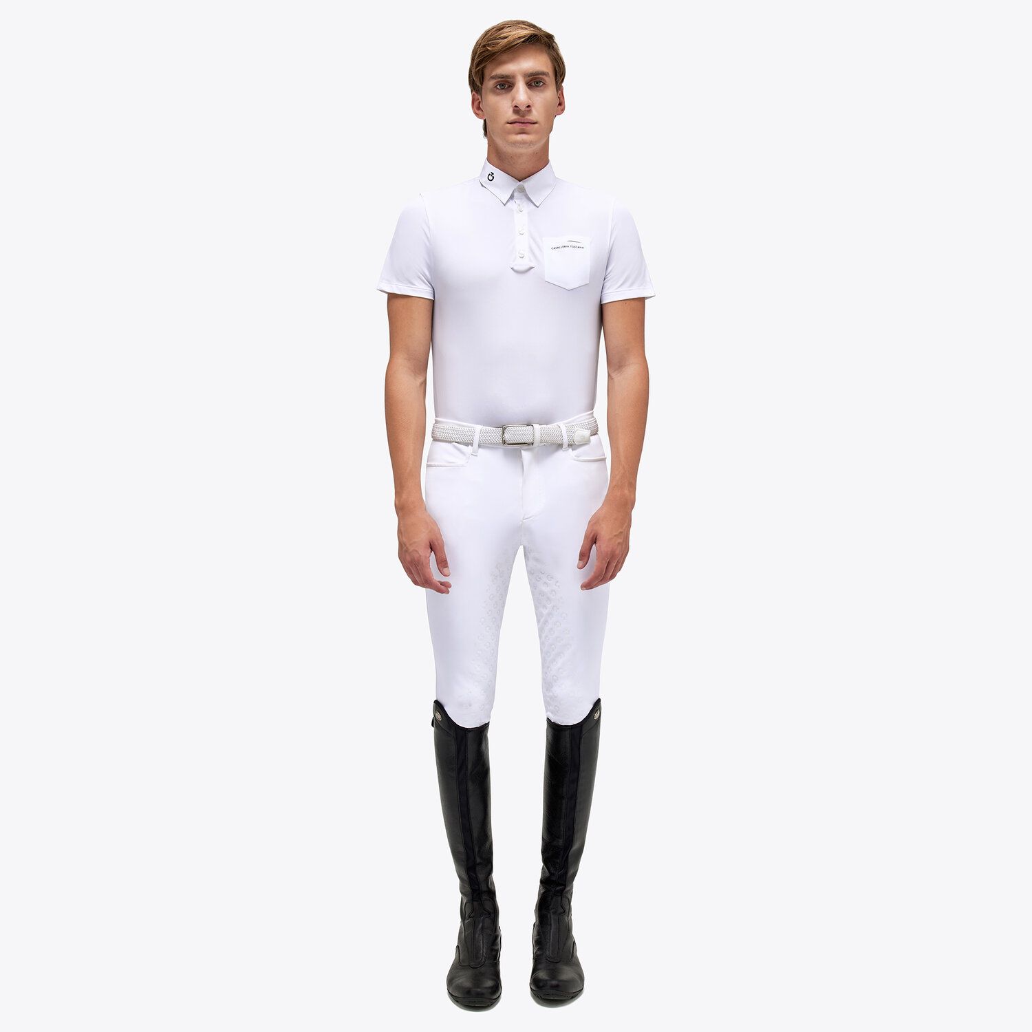 Polo básico de competición de manga corta blanco con bolsillo para hombre - Cavalleria Toscana