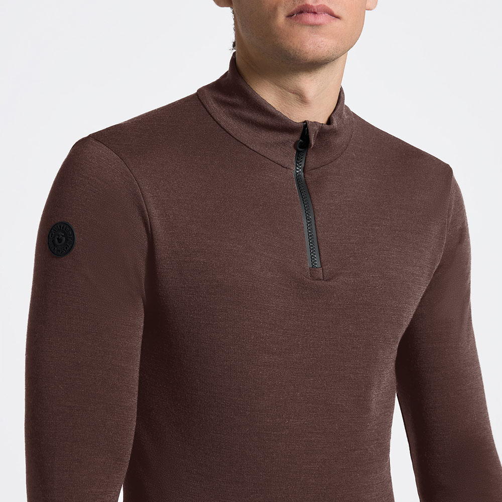 Men’s long-sleeve brown technical polo with half zipper – Cavalleria Toscana