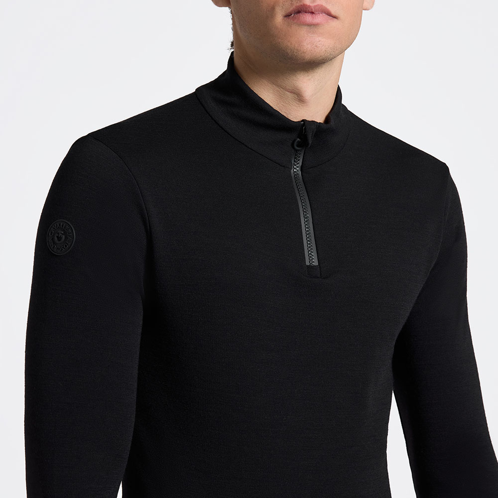 Men’s long-sleeve black technical polo with half zipper – Cavalleria Toscana