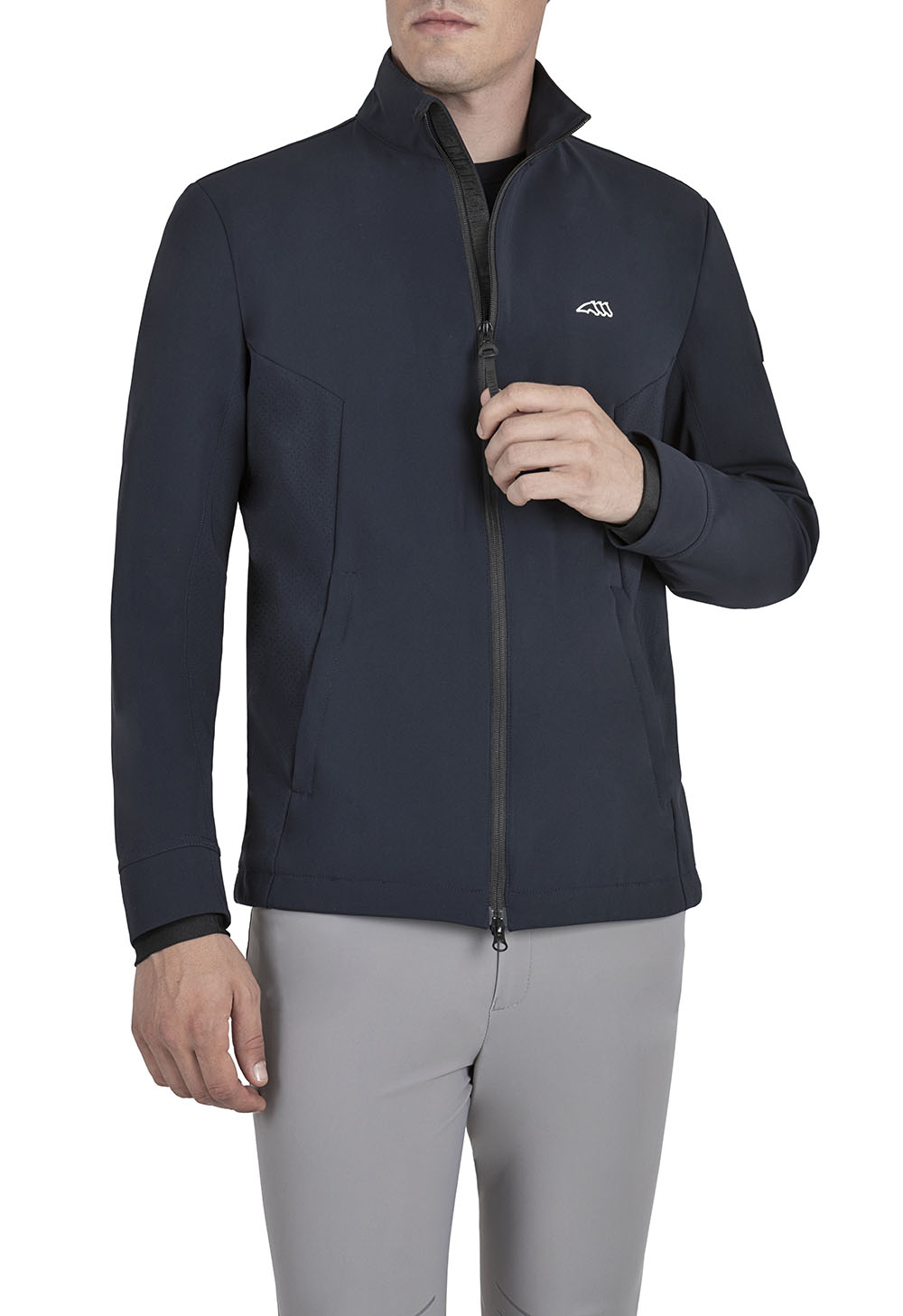 Chaqueta softshell azul marino con el logotipo en blanco para hombre Cranc - Equiline