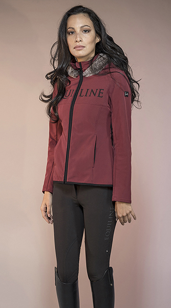 Women's Waterproof Burgundy Jacket with Faux Fur Hood – Elly Model by Equiline