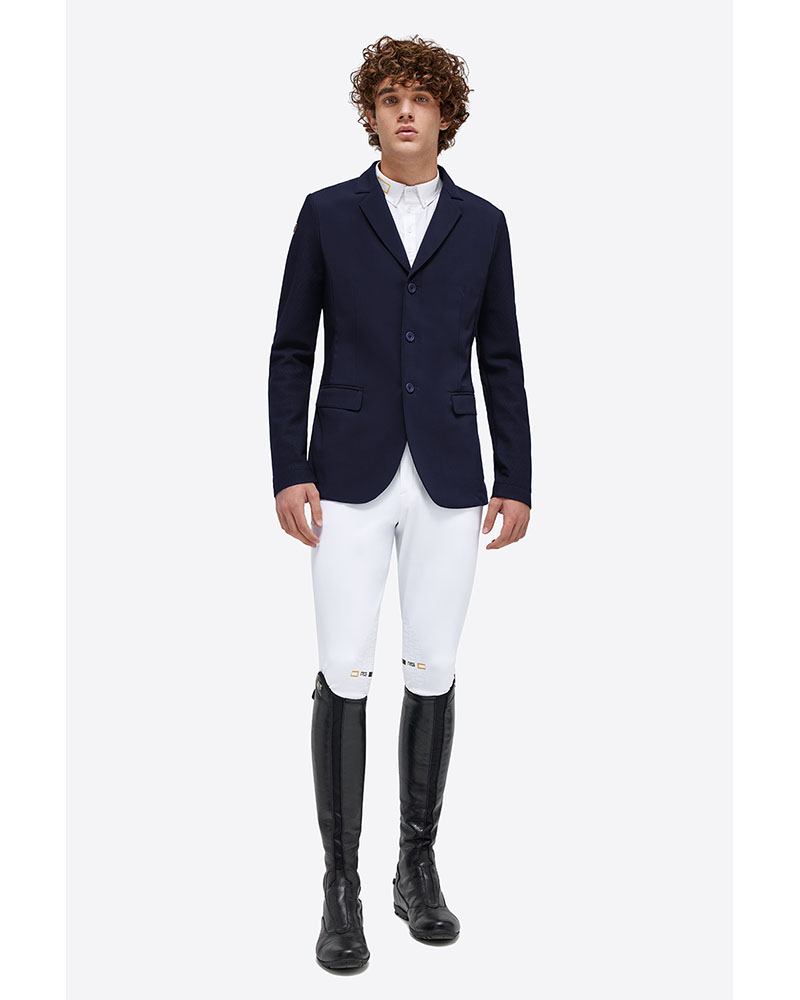 Navy blue competition jacket with grey logo in technical fabric for men - RG