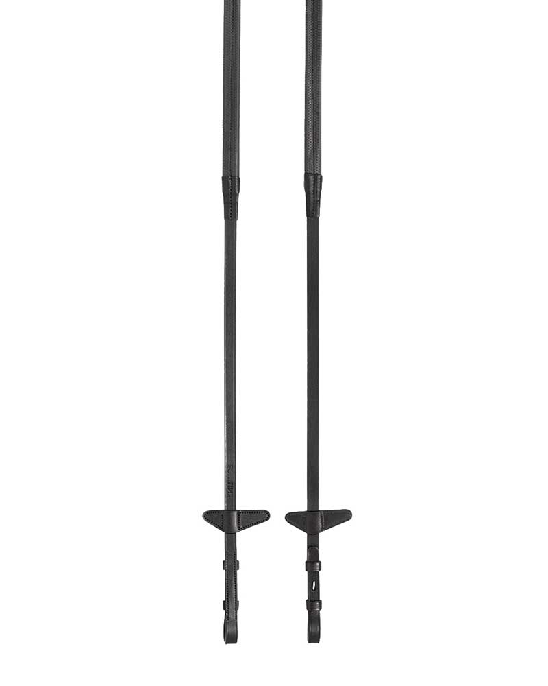 Black Leather and Rubber Reins 1.5 cm with Stoppers for Horses - Equiline