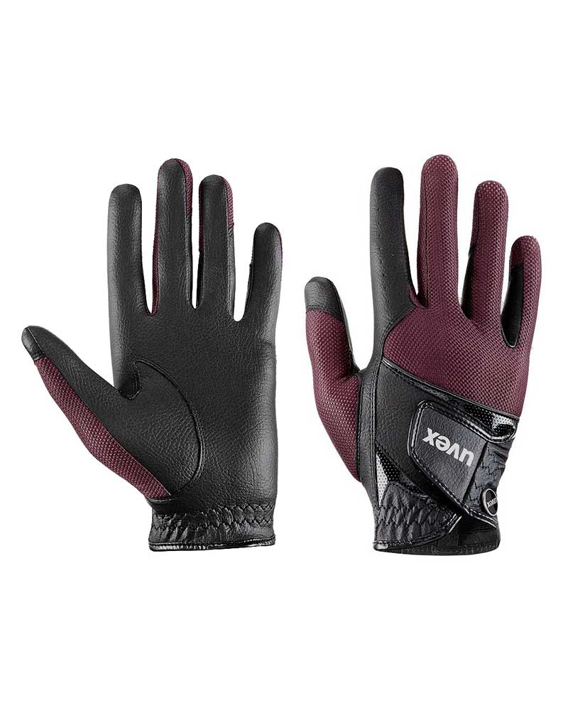 UVEX Summair Ventilated Riding Gloves Black &amp; Burgundy/Wine