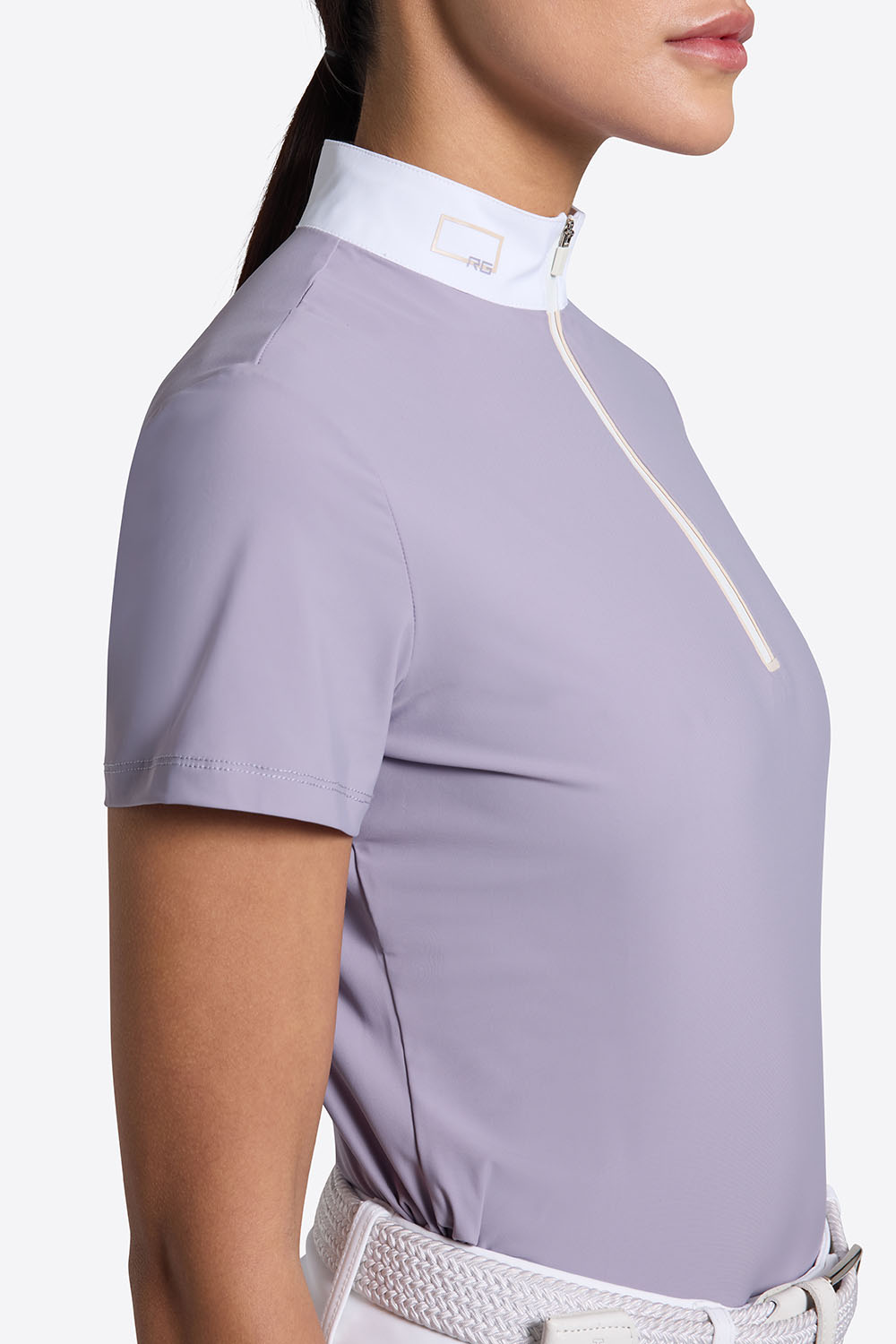 Women’s lilac short-sleeve competition polo with half front zipper for women - RG
