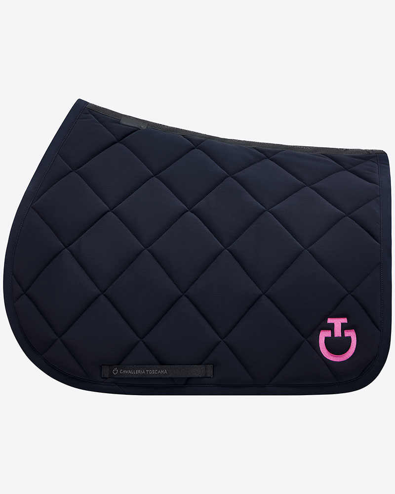 Navy blue jumping saddle pad with pink embroidery - Diamond quilted - Cavalleria Toscana