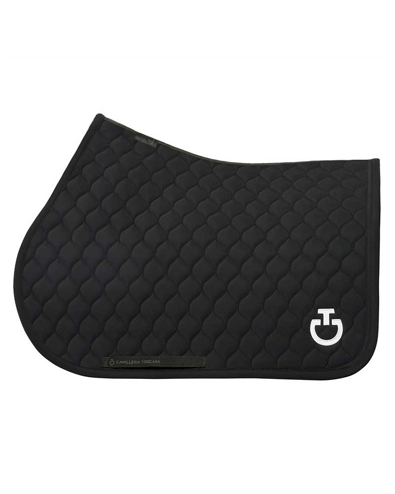Tapis de saut noir avec logo brodé blanc pour cheval et poney Couture circulaire - Cavalleria Toscana