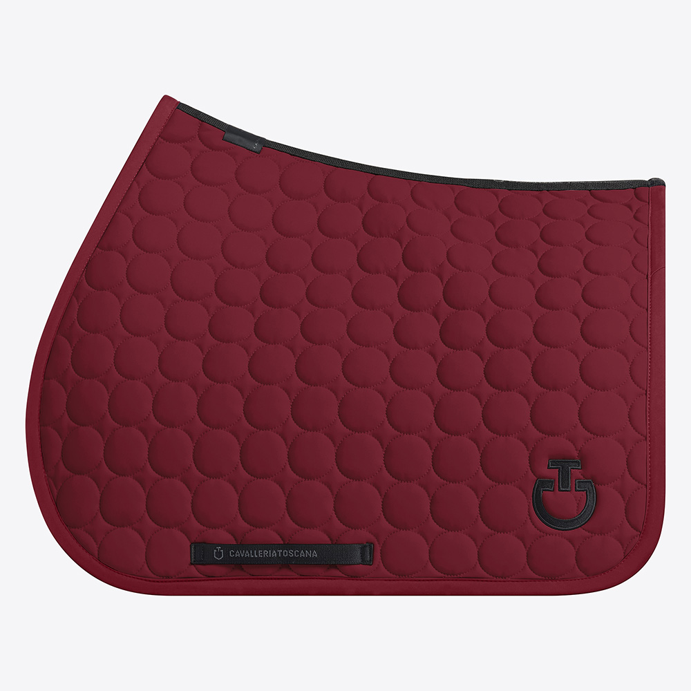 Burgundy jumping saddle pad with circular quilting and black logo for horse and pony Circle Quilted - Cavalleria Toscana