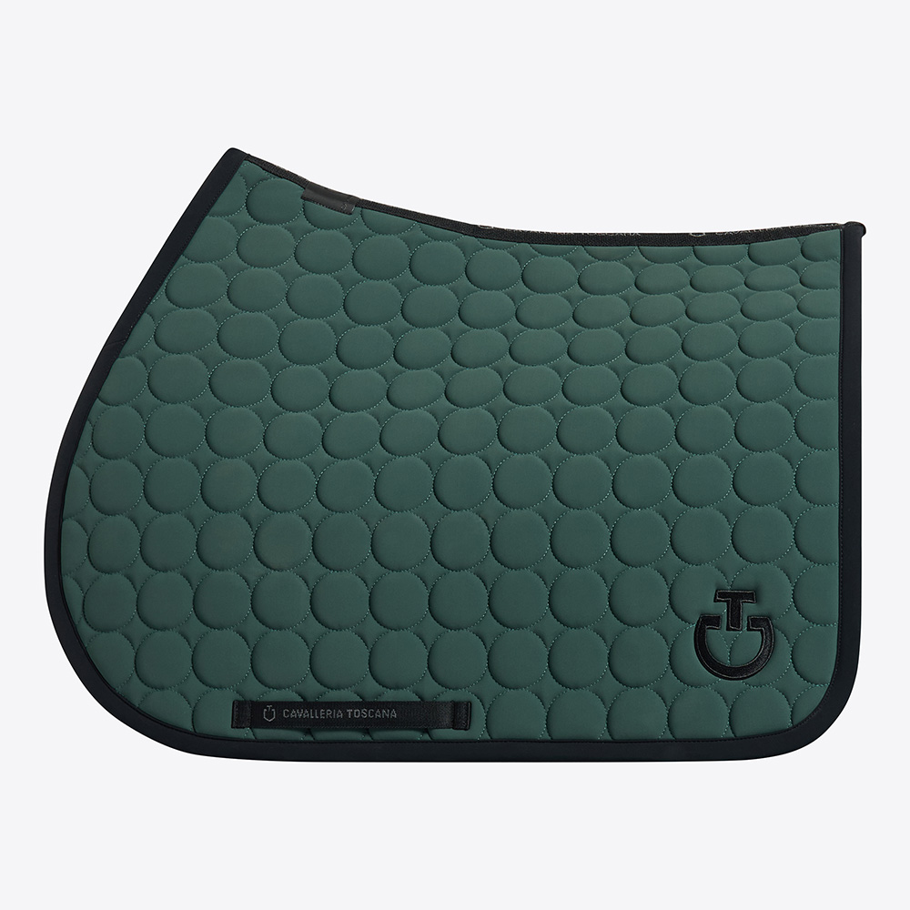 Tapis de saut vert foncé avec broderie circulaire et el logo en noir pour cheval et poney Cercle Quilted - Cavalleria Toscana