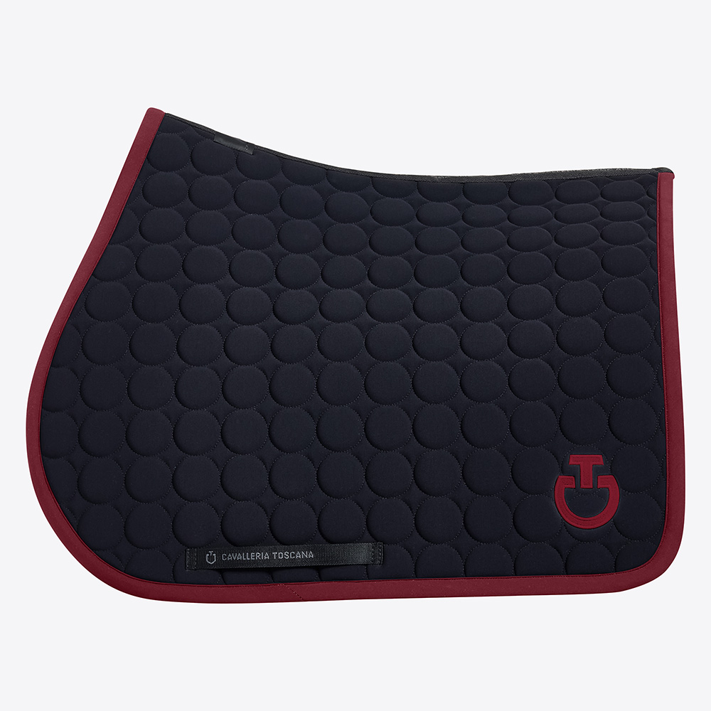 Black jumping saddle pad with circular quilting and burgundy logo for horse and pony Circle Quilted - Cavalleria Toscana