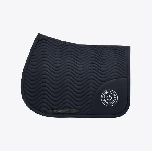 Navy blue jumping saddle pad for horse - Double Orbit Wave - Cavalleria Toscana