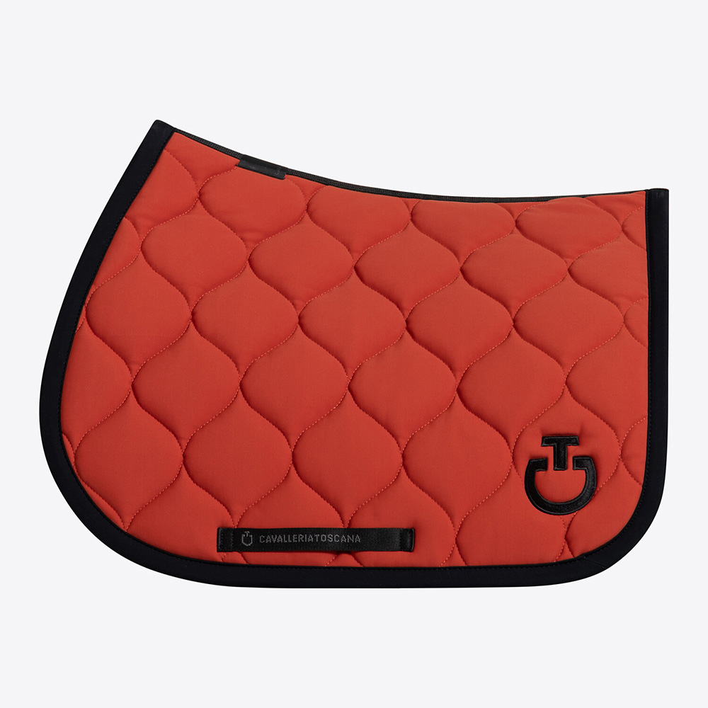 Tapis de saut rouge avec logo brodé noir pour cheval et poney New Circulaire Quilted - Cavalleria Toscana