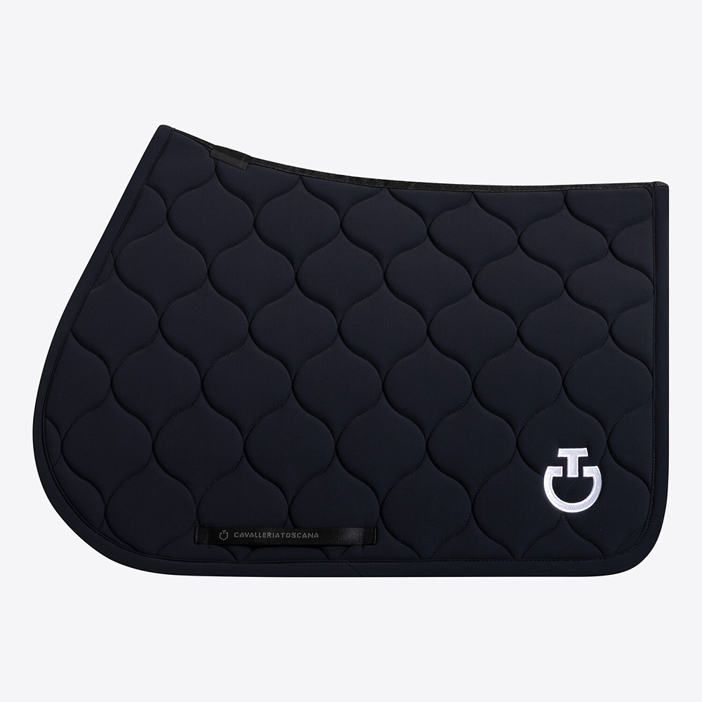 Tapis de saut bleu marine avec logo brodé blanc pour cheval et poney New Circulaire Quilted - Cavalleria Toscana