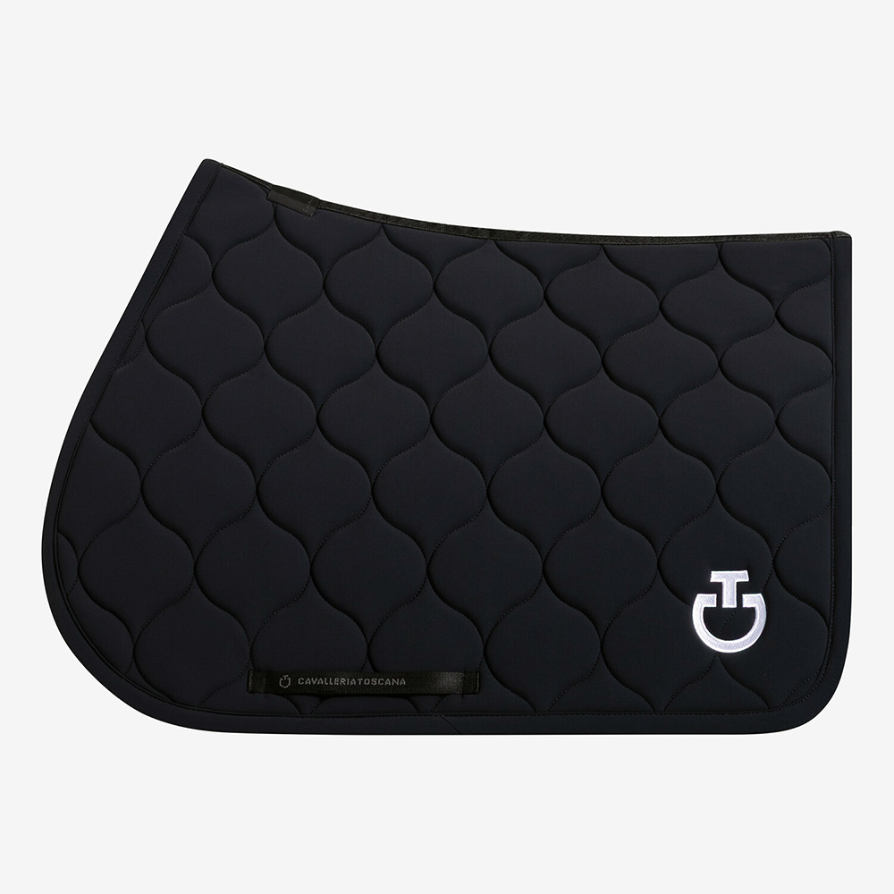 Black jumping saddle pad with white embroidered logo for horse and pony New Circular Quilted - Cavalleria Toscana