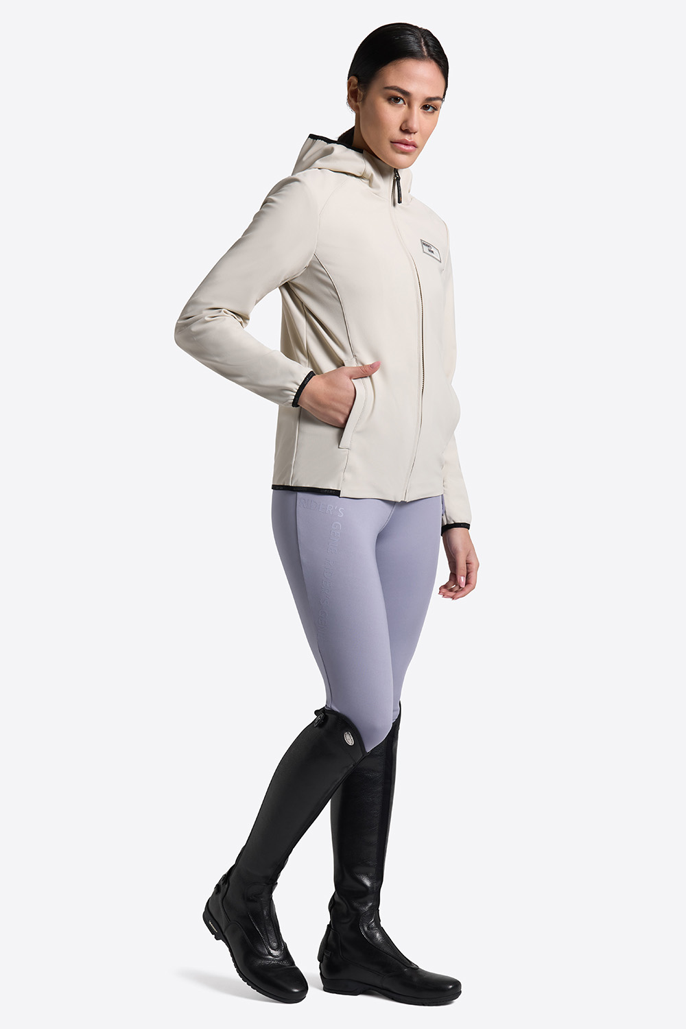 Women’s beige softshell jacket with hood and zipper - RG