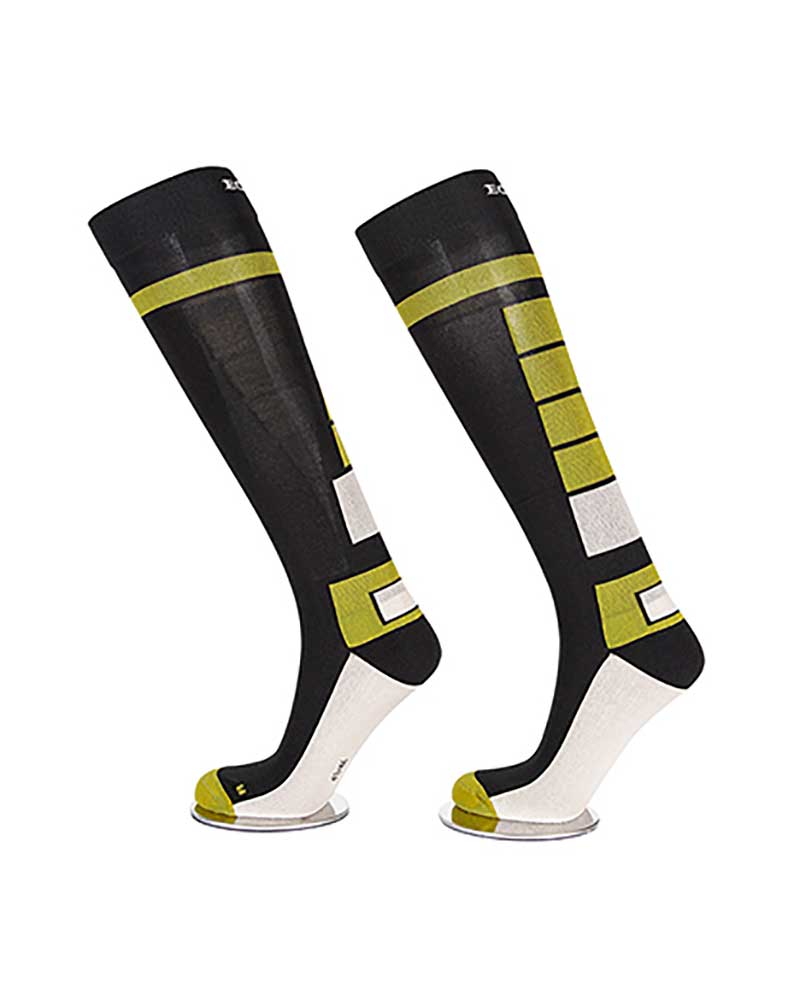 High winter socks black with zones in green and beige – Block – Equiline