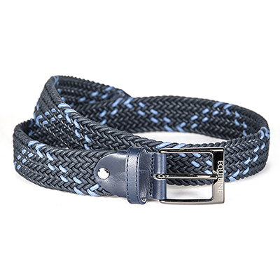 Braided elastic belt of cotton navy blue and light blue unisex model Kiko by Equiline