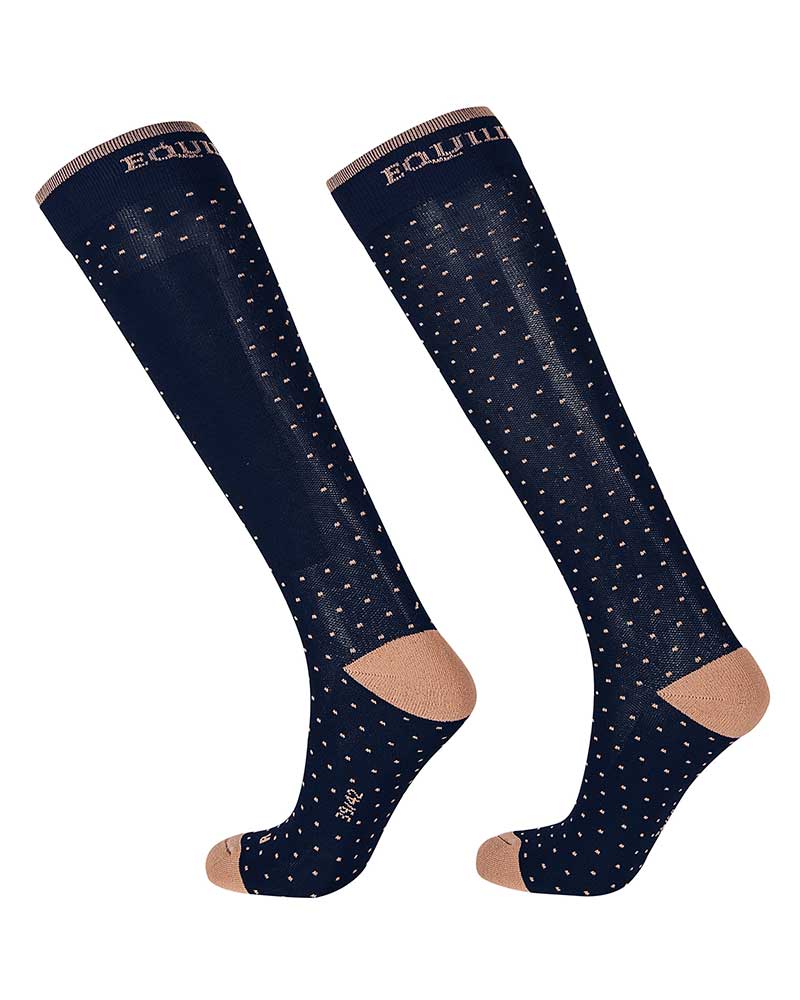 Navy Fine Tall Socks with Light Brown Dots – Ravel – Equiline