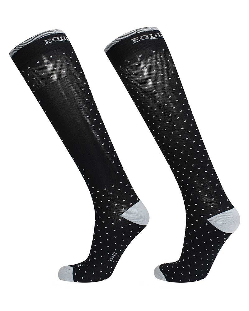 Black Fine Tall Socks with Light Grey Dots – Ravel – Equiline
