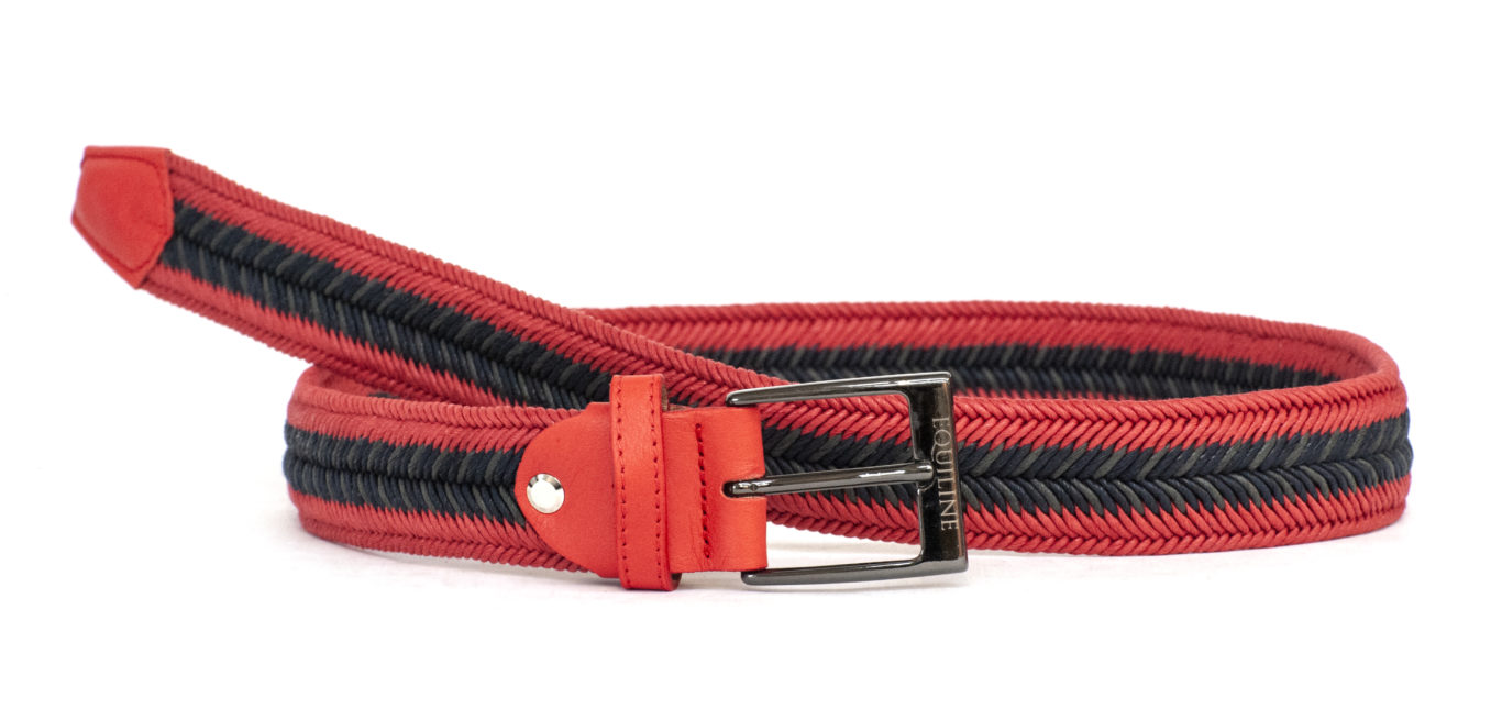 Cinturón trenzado de algodón rojo, verde oscuro y azul marino unisex Poluo - Equiline