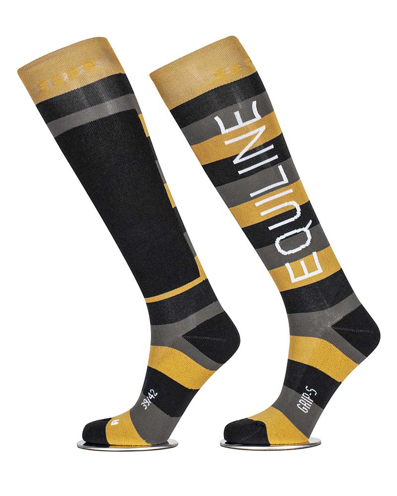 High socks striped yellow, black and grey with inner grip – Kunzite – Equiline