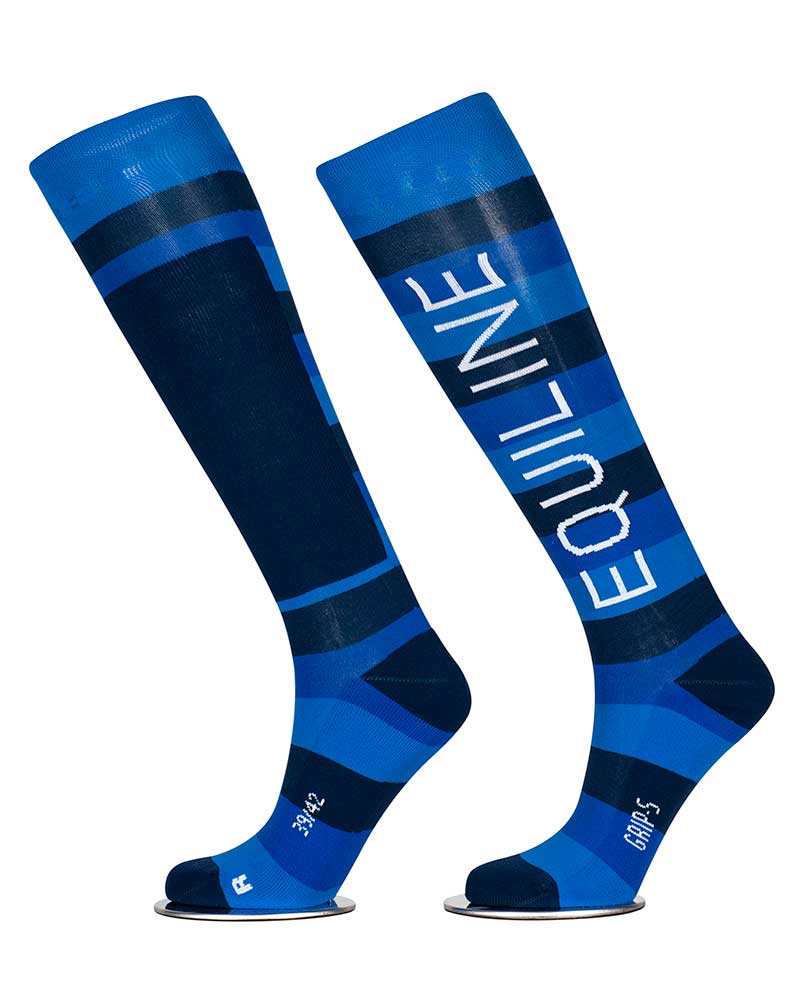 Chaussettes hautes à rayures bleu et bleu marine avec grip à l'intérieur Kunzite - Equiline